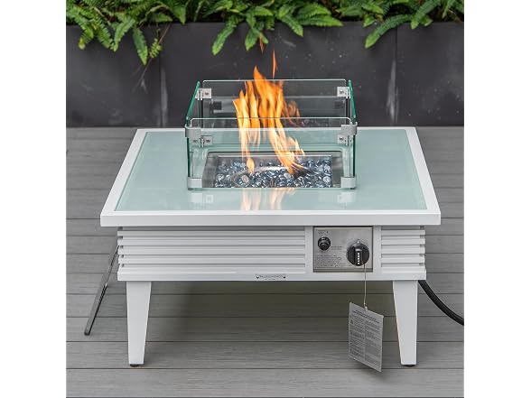 LeisureMod Walbrooke Modern Outdoor Square Fire Pit Table White