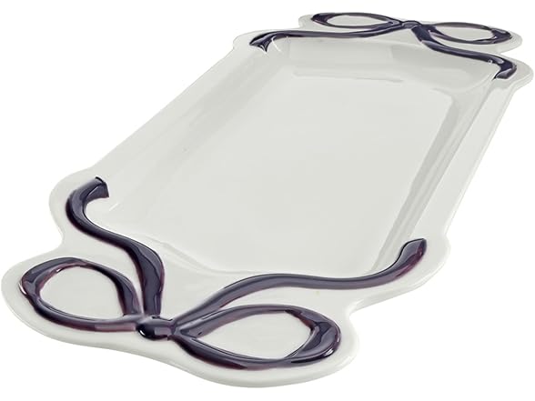 Ceramic Rectangular Serving Plate, 14", Lavender Bow