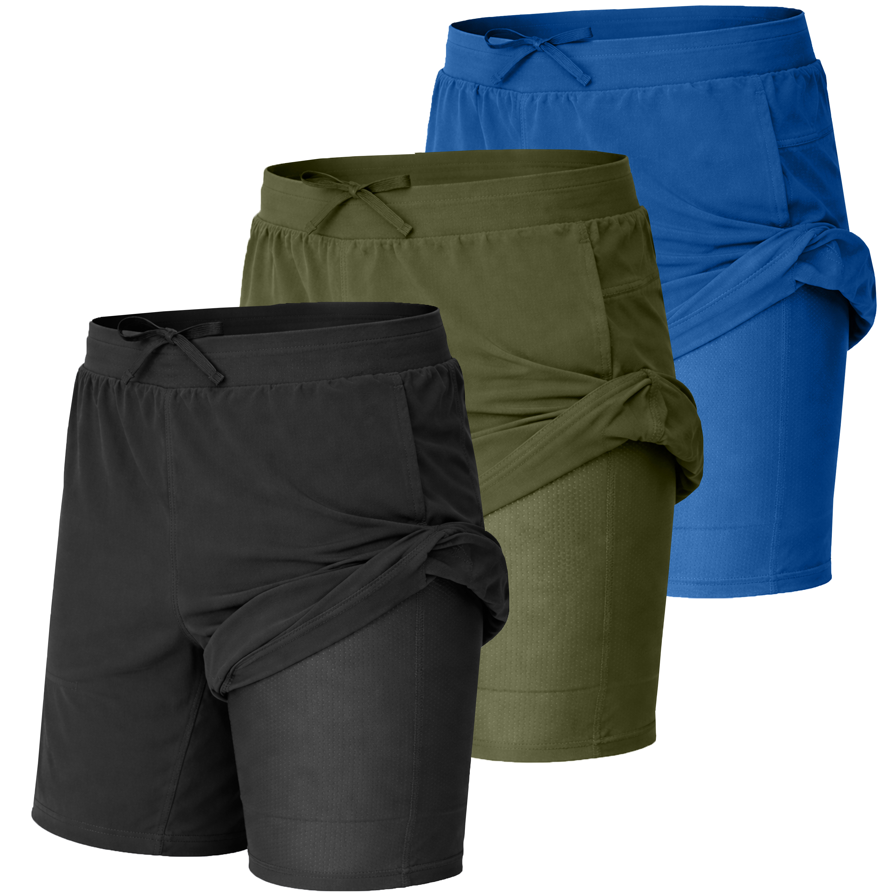 3Pk Mens 2-in-1 Quick Dry Active Shorts - Gallery 16