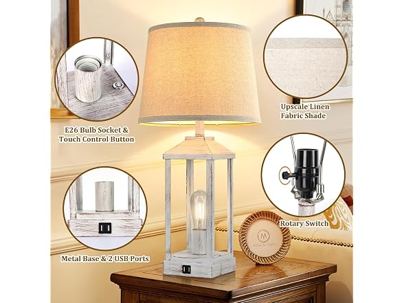 White Farmhouse Table Lamps, Set of 2