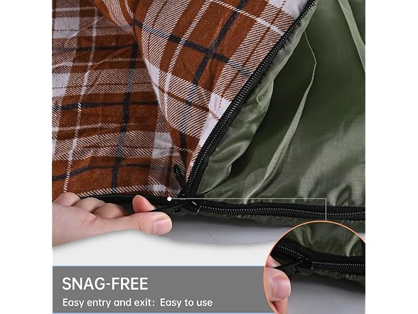 Green/Brown Flannel Queen Size Sleeping Bag