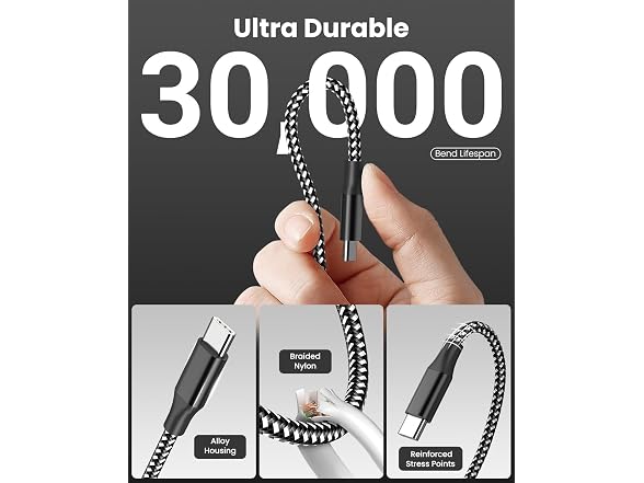 Bkayp USB-C Cable 10ft 3-Pack 60W Fast Charge