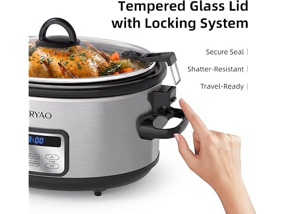 AURYAO 6 Quart Programmable Slow Cooker