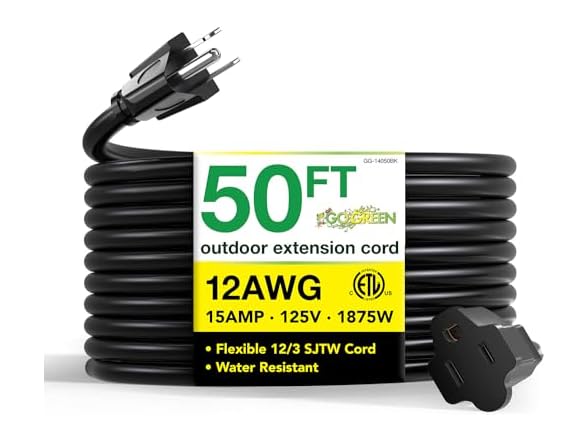 Outdoor Extension Cord, Black, 50 ft