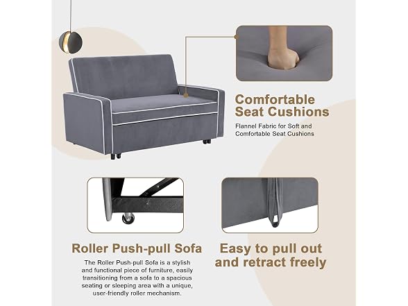SumKea 3-in-1 Convertible Sofa Sleeper Bed 2-Seat Loveseat