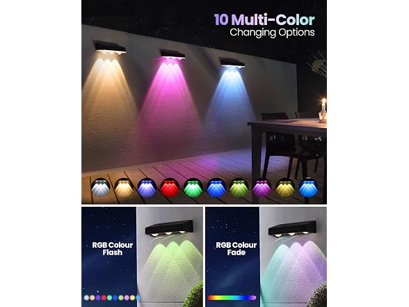 WANJOTEC RGB Solar Fence Lights 8-Pack