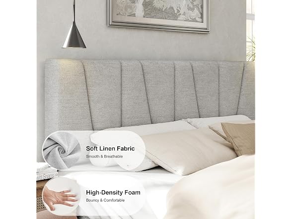Bed Frame, Fabric Upholstered Headboard