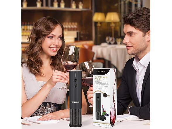 Secura Stainless Steel Electric Wine Opener, Black