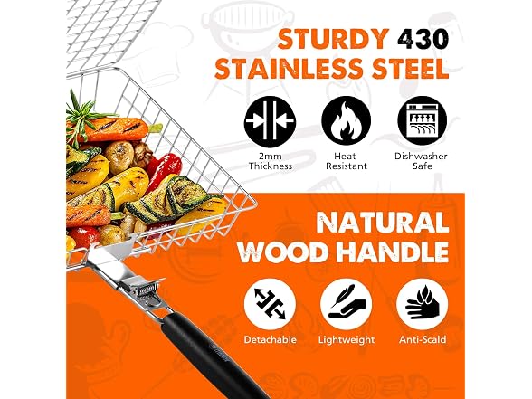 PitInnov Stainless Grill Baskets, 2-Pack