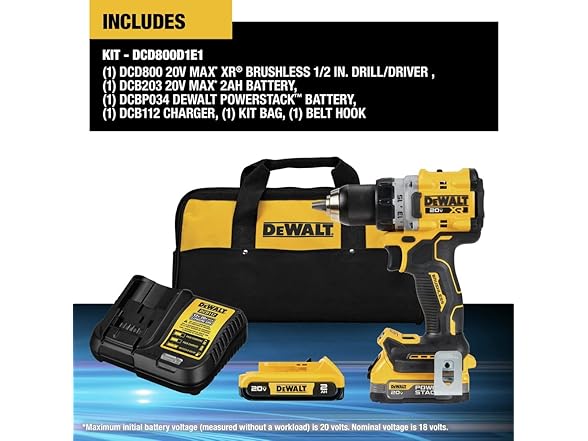 DEWALT DCD800D1E1 20V MAX XR Drill and Impact Kit