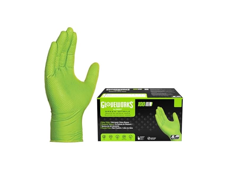GLOVEWORKS 8 Mil Green Nitrile Industrial Gloves