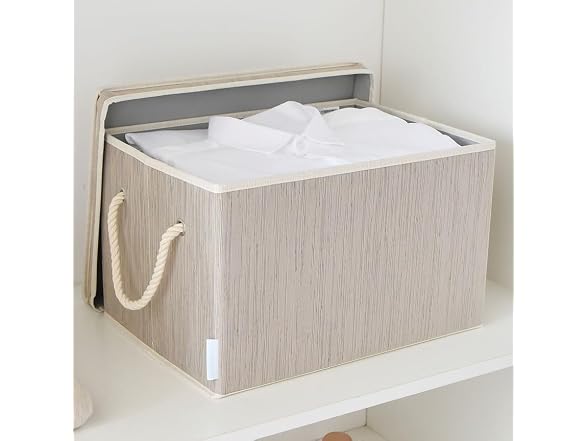 Suptinwear Large Storage Baskets with Lid for Shelves Clay