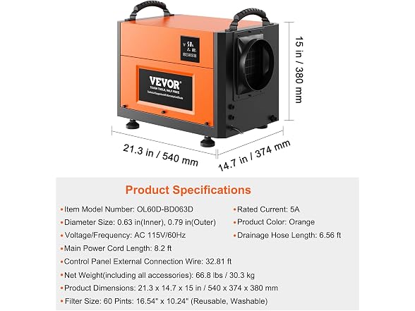 VEVOR 125 Pints Commercial Dehumidifier