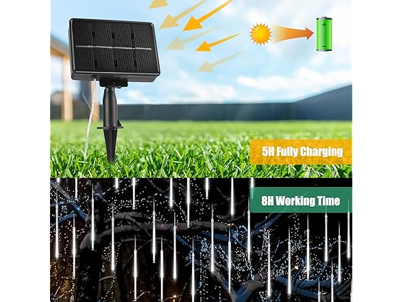 Brightown Solar Meteor Shower Lights Outdoor - 576 LED Rain Drop Lights