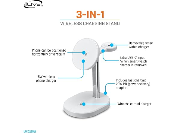 ILive Electronics 3-in-1 Wireless Charging Stand