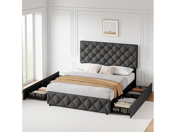 GAOMON Queen Size Bed Frame with 4 Storage Drawers