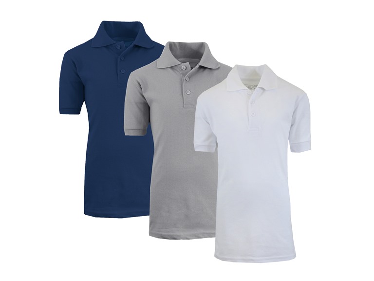 GBH WC-----(3-Pack Boy's Polos) ZBE / NV-HG-WH / 4 4 3PK Boys Short Sleeve School Polo Navy - Heather Grey - White