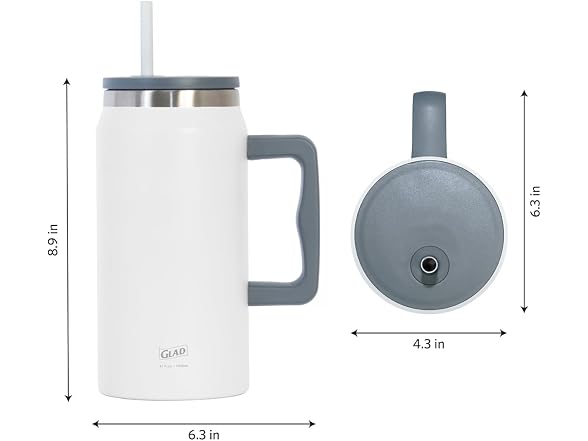 Glad Pioneer Stainless Steel Tumbler 47oz, Grey