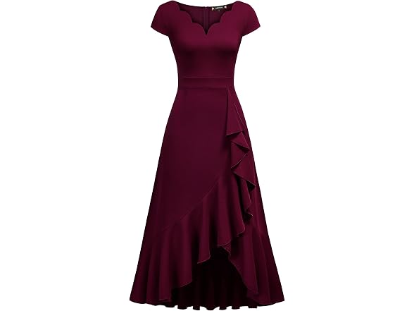 Miusol Women (L) V Neck Ruffle Dress A-burgundy