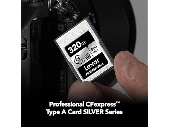 Lexar 320GB Professional CFexpress Type A SILVER Series Memory Card, Compatible with Sony Cameras w/ Type A Card Slot, Up to 800/700 MB/s Read/Write, 8K Video, VPG 200 (LCAEXSL320G-RNENG) (Open Box)