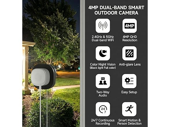 ELECCTV 4MP 2.5K Window Camera | 2.4 & 5GHz