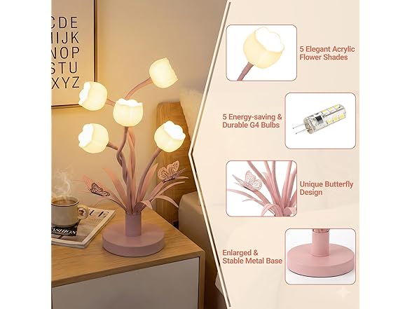TOBUSA Pink Flower Table Lamp