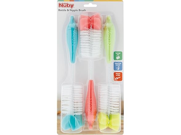 Nuby Bottle and Nipple Brush with Bristles and Sponge
