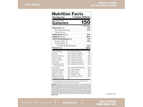12PK SlimFast Essentials 30g Vanilla Protein Shake