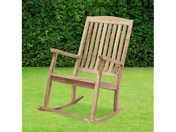 Sunnydaze Teak Outdoor Rocking Chair with Slatted Back