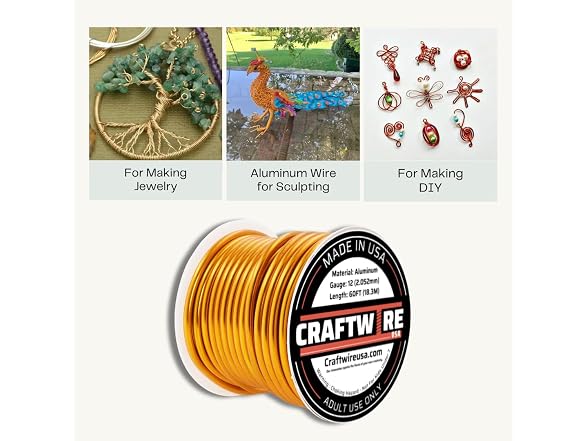 Craftwire Aluminum Wire 12 Gauge Gold 60 FT