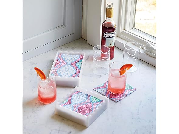 MARIPOSA PROVENCAL SCALLOPED COCKTAIL NAPKIN BOX SET
