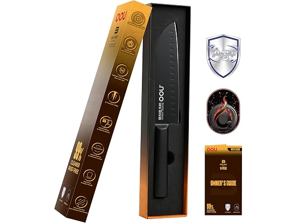 OOU 7" Santoku Knife, Black Blade