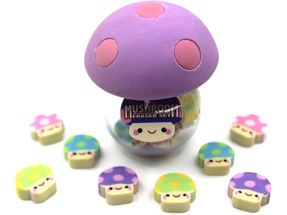 Mushroom Eraser Set w. Mini 8 Mushrooms