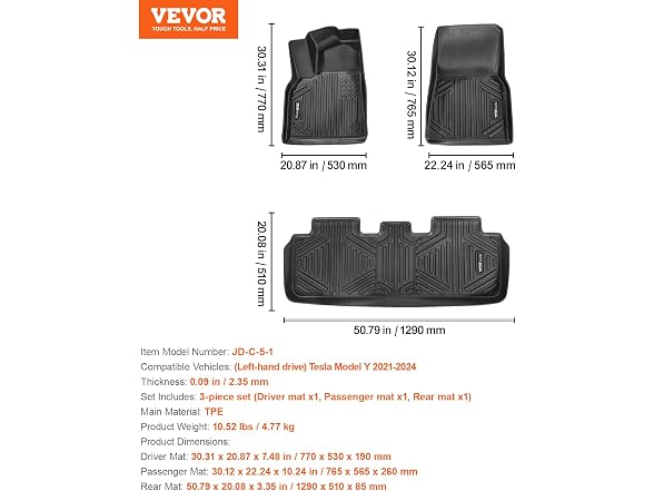 Automotive Floor Mats, Fits for Tesla Model