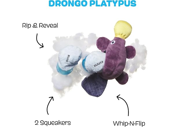 Barkbox Drongo Platypus Dog Toy | Plush Rip & Reveal