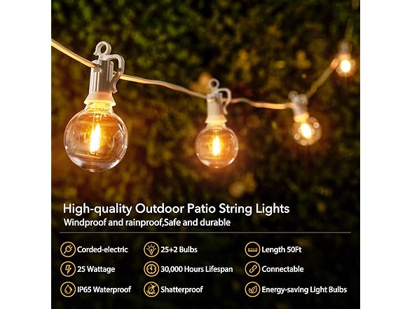 Brightown Outdoor String Lights, 50FT White - Gallery 3