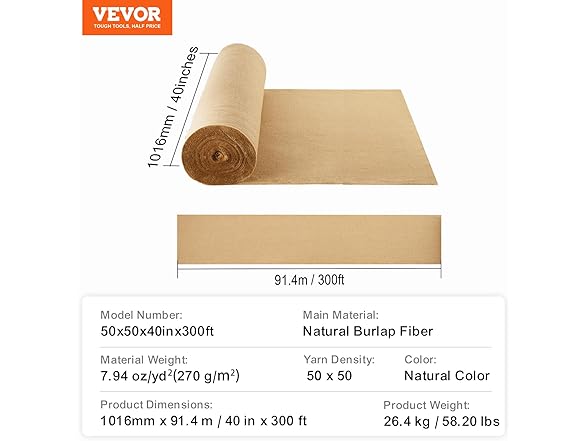 VEVOR Burlap Fabric Roll