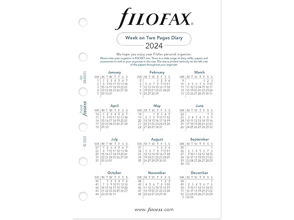 Filofax Calendar Diary Refill, Pocket Si