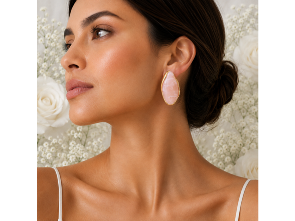 18K Gold Pink Resin Stud Earrings