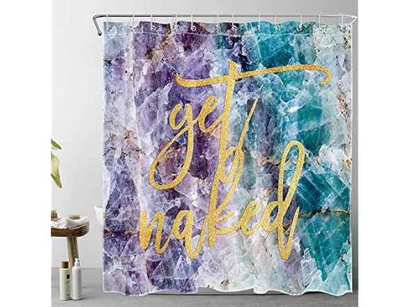 LB Get Naked Marble Shower Curt with Hooks