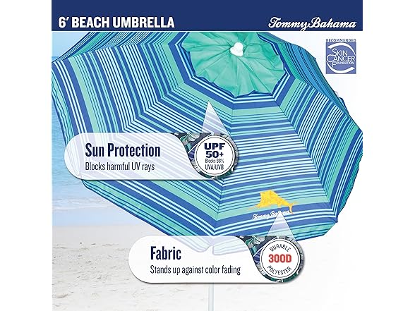 Tommy Bahama 6' UPF 50+ Tilt Beach Umbrella