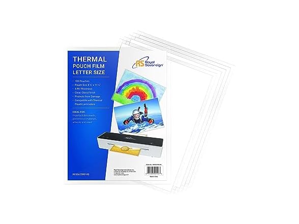 Royal Sovereign Thermal Laminating Pouches 100 Pouches