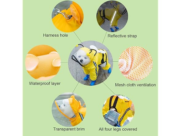 Dog Raincoat Pet Waterproof Clothes with Hoo
