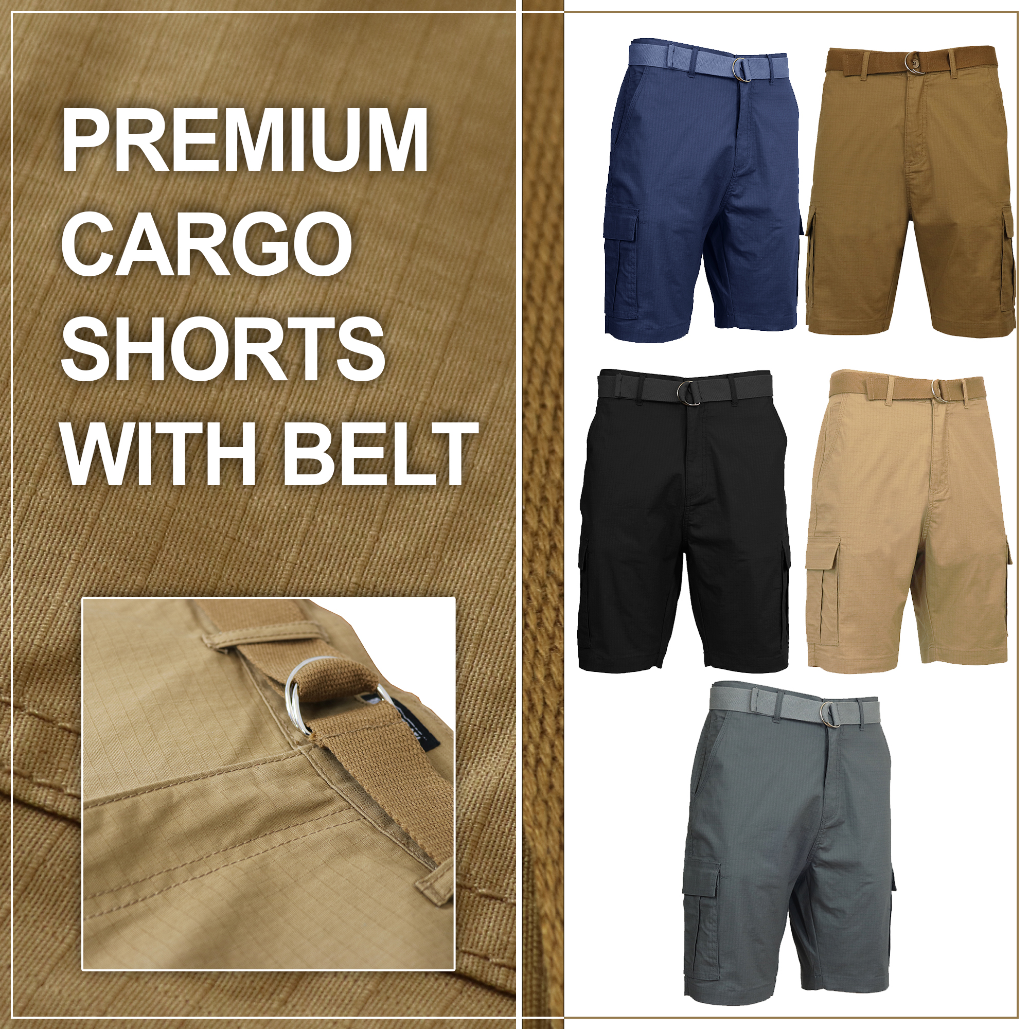 3Pk Asst Mens RipStop Cargo Shorts (32-42) - Gallery 21
