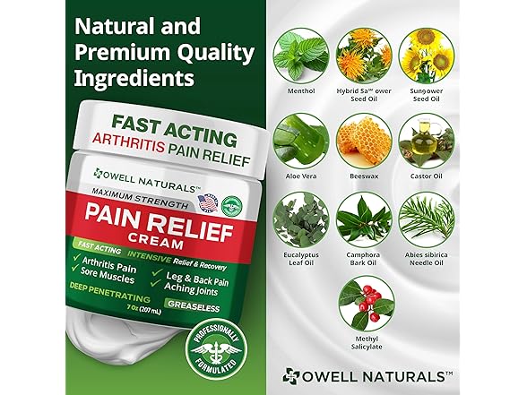 OWELL NATURALS Owell Pain Relief Cream 7oz