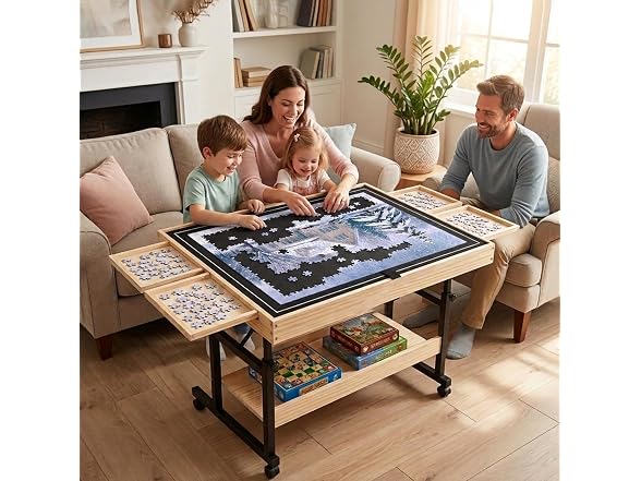 QDKGH Puzzle Table with Drawers