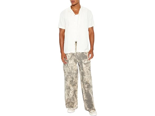 Forever 21 Men (M) Rayon Cuban-Collar Shirt White