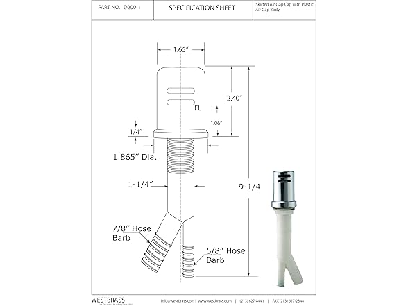 Westbrass Brass Air Gap Cap Kit 1-3/4"