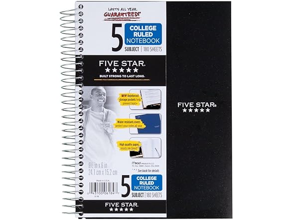 Five Star Spiral Notebook, 9-1/2" x 6"