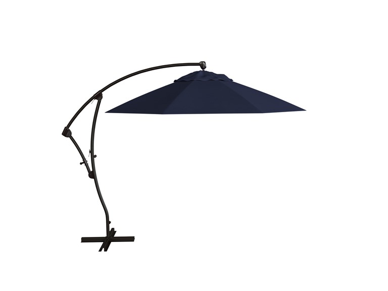 California Umbrella 9' Round Offset Cantilever Umbrella, Crank Lift, 360 Degree Rotation with Slide Tilt, Bronze Frame Finish, Navy Blue Fabric